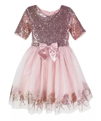Vestido Rosa y Violeta Niñas Lentejuelas Top Tul Unicornio Lazo Borde Talla 6 Macy’s Foto 1 de 4