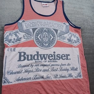 Budweiser King Of Beers AOP Tank Top Shirt Mens L Red Faded Casual Post Malone - Picture 1 of 8