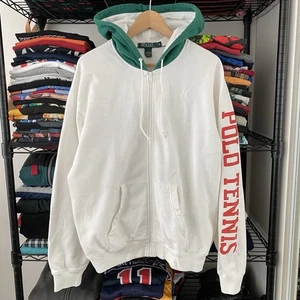 Vintage Polo Ralph Lauren Hoodie Zip Up Sweatshirt Polo Tennis Green Label 1970s - Picture 1 of 8