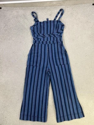 Anthropologie Jumpsuit Womens Size 6 Blue Striped Wide Leg Sleeveless Overalls - Image 1 of 4