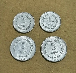 4 Pcs 1 & 5 Sen Indonesia Soekarno Sukarno Irian Barat West Irian 1962 Coin _T63 - Picture 1 of 4