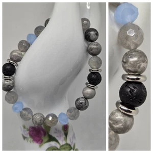 🌑 Elementarhorizont Armband Edelsteine 🩶Picasso Stein-Labradorit-🖤Lava Gestein - Bild 1 von 9
