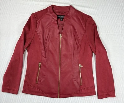Marc New York by Andrew Marc Red Faux Leather Moto Vegan Jacket Sz Small - Image 1 of 4