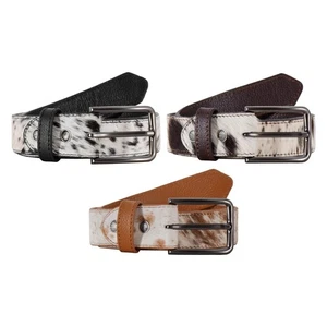 Men's Genuine Hair-On Cowhide Leather Belt Western Style Casual & Formal Belts - Picture 1 of 12