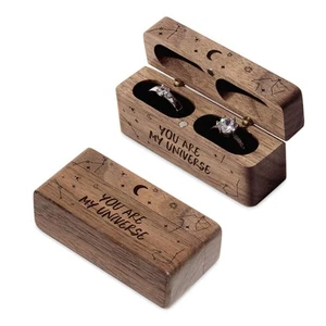 Ring Bearer Box for Wedding Ceremony Engraved Wooden Ring Holder for 2 Rings ... - Picture 1 of 7