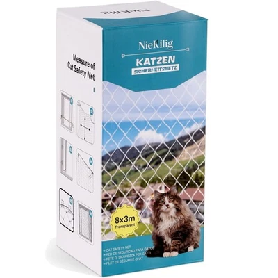 Katzennetz Balkon 8x3m, transparent, ohne Bohren, Vordertür, Terrassen, Fenster - Bild 1 von 4