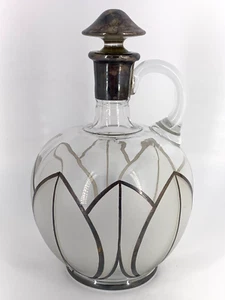 Art Nouveau Sterling Silver Overlay Leaf Design With Stopper Decanter - Picture 1 of 12