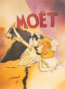 Affiche ancienne originale - McIndoe - Champagne Moet - Couple - Danse - Bouteille 1986 - Photo 1/4
