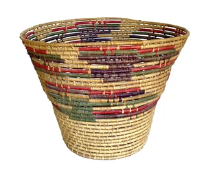 Toluca Valley, Mexico Colorful Hand Woven Coil Waste Basket 8-3/8" Tall - Picture 1 of 11