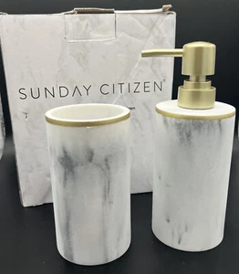 Sunday Citizen Badezimmer Set Seifenspender & Zahnputzbecher - Harz Marmor - Bild 1 von 1