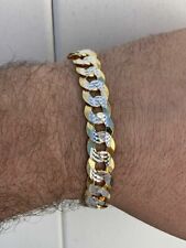 Cuban Men Bracelet Diamond Cut Two Tone Real 14k Gold Over Solid Sterling Silver