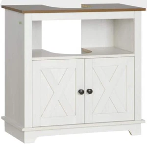 kleankin Bath Vanity Cabinet Wood Modern Farmhouse w/ Shelves+Double Door White - Picture 1 of 10