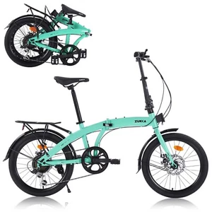 ZUKKA 20" Folding Bike Steel Frame 7 Speed City Bike Up to 330LBS ,Green - Picture 1 of 7
