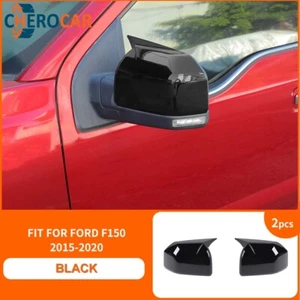 2PCS Glossy Black Rear View Mirror Covers Shells Guard Decor For 2015+ Ford F150 - Foto 1 di 11