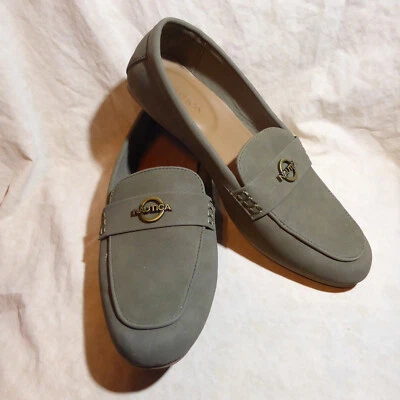 🥿 Nautica Nottawy Loafers 8.5 M Sage Green Matte Leatherette; Logo Straps - Image 1 of 4