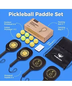 BISONCAN Pickleball Paddles Pickleball Set of 4 Wood Paddles Indoor & Outdoor - Picture 1 of 5