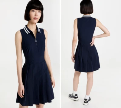 Vestido de Golf TORY BURCH Deportivo Azul Marino Cuello con Cremallera Rendimiento Plisado L = 12 NUEVO Foto 1 de 4