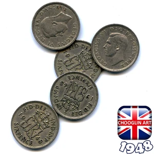 Set of (x5) BRITISH 1948 GEORGE VI SIXPENCE 6d coins, 77 Years Old! - Picture 1 of 1