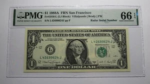 $1 1988 Radar Serial Number Federal Reserve Currency Bank Note Bill PMG UNC66EPQ - Picture 1 of 3