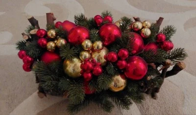 Großes Deko Arrangement Weihnachten Advent Kugeln gold-rot *NEU* - Bild 1 von 4