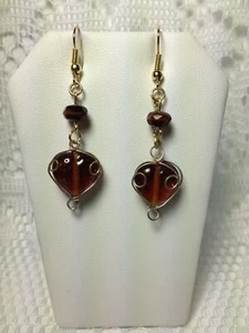 Pendientes de gancho franceses hechos a mano joyería pendientes de lujo envueltos en alambre marrón tblpr214 - Imagen 1 de 2