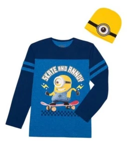 NEW Despicable Me Minion Long Sleeve Tshirt and Beanie Set Boys XS 4/5 - Picture 1 of 3
