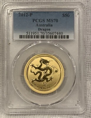 Australia Gold Lunar Dragon Eagle 2012 1/2 oz piezas como nuevo 70 Pop 14 ninguno fino Foto 1 de 4