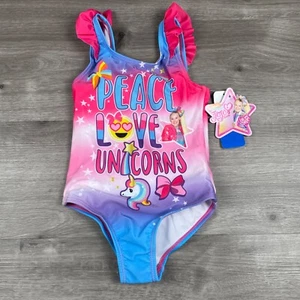 JoJo Siwa Girl's "Peace, Love, Unicorns" Swimsuit Size 4. UPF 50+ NWT Pink/Blue - Picture 1 of 9