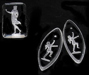 2 INTAGLIO CUPID ROMAN GREEK ETRUSCAN Etched Engraved Glass Stones 27mm rare - Picture 1 of 5