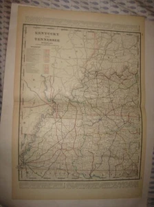 LARGE ANTIQUE 1890 WEST WESTERN TENNESSEE KENTUCKY NAMED RAILROAD MAP RARE FINE - Bild 1 von 1
