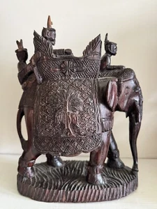 Antique Early 20th Century Southeast Asia Wood Carved Elephant, 8.5”H - Picture 1 of 11