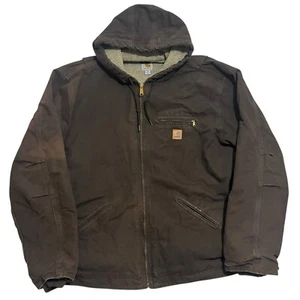 Carhartt Men's Brown J141 DKB Brown Canvas Sherpa Lined Jacket 2XL Tall - Picture 1 of 18