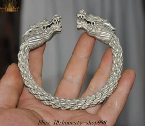 Collect Old Chinese Tibetan Silver Dragon Head bracelet amulet Bracelets bangle - Picture 1 of 5