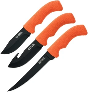 Schrade Hunting Fixed Knifes Set Black 7Cr17MoV Steel Blade Orange Rubber Handle - Picture 1 of 1
