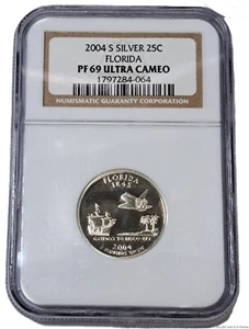 NGC PF 69 Ultra Cameo Proof 2004 S San Francisco Florida 25C Quarter Coin - Picture 1 of 4