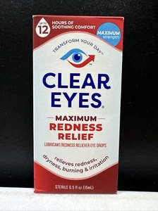 Gotas para ojos Clear Eyes máximo alivio del enrojecimiento - 0,5 fl oz enrojecimiento-sequedad exp.01/27 - Imagen 1 de 10