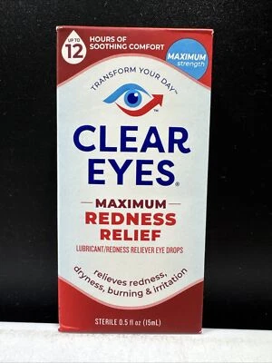 Gotas para ojos Clear Eyes máximo alivio del enrojecimiento - 0,5 fl oz enrojecimiento-sequedad exp.01/27 Foto 1 de 4