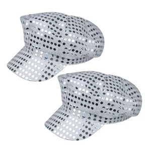 2 X 70'S DISCO ADULT HAT CAP FANCY DRESS SILVER SEQUIN SHINY STAG/HEN PARTY - Picture 1 of 4