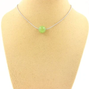 Stones And Minéraux. Necklace 1 Pearl Peridot 8 Mm. Chain Stainless Steel - Picture 1 of 5
