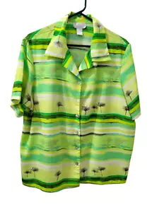 Jordan Button Up Blouse Short Sleeve Green Yellow Womens Size 20 - Picture 1 of 15