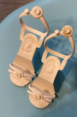 Vintage White High Heel 2" Shoes Ankle Strap Medium to Large Fashion Doll - Image 1 of 4