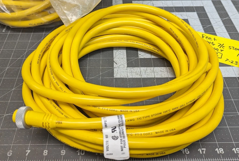 Cabo flexível 40 pés 16/7 AWG amarelo STOOW 600V 105°C cabo flexível UL/CSA[A5FL - Imagem 1 de 4