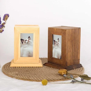 Holz Haustier Gedenk Urne für Asche mit Fotorahmen Katze/Hund Erinnerungsbox Andenken - Bild 1 von 9