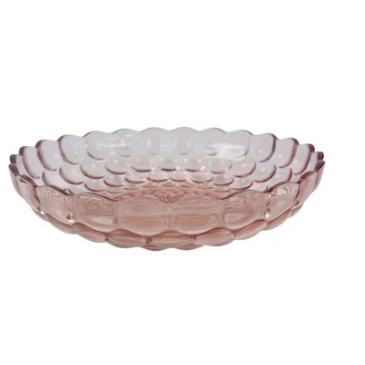 Plato para servir vintage con borde festoneado burbuja tazón de vidrio Pink Depression Foto 1 de 2