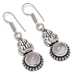 Pink Quartz Gem Handmade 925 Sterling Silver Jewelry Earrings 4.7cm - Picture 1 of 5
