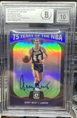 Jerry West Panini Optic Prizm Silver 2021-22  Beckett Authenticated Autograph - Image 1 of 2