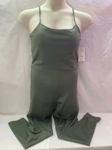 NWT No Boundaries Women's Jumpsuit LG Olive Green Scoop Neckline Straight Leg - Picture 1 of 6
