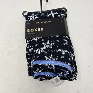 BANANA REPUBLIC 100% Cotton Navy Blue Snowflake Boxers Size L NWT - Picture 1 of 7