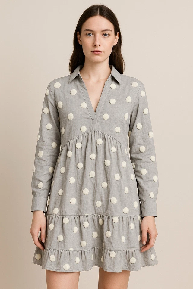 Mini camisa de vestir viscosa con volantes dobladillo forrado bordado lunares Zara XS para mujer Foto 1 de 4