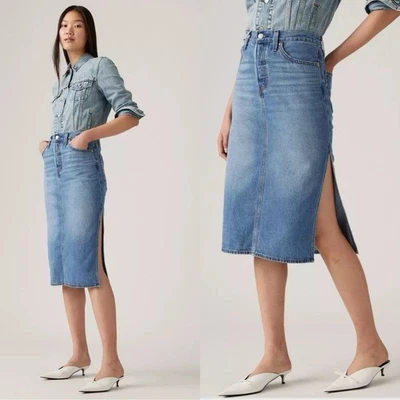 LEVIS Side Slit Pencil Denim Medium Wash Jean Skirt Sz 31 - Image 1 of 4